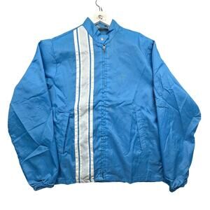 Vintage King Louie Pro Fit Racing Euro Striped Blue Jacket Medium Windbreaker